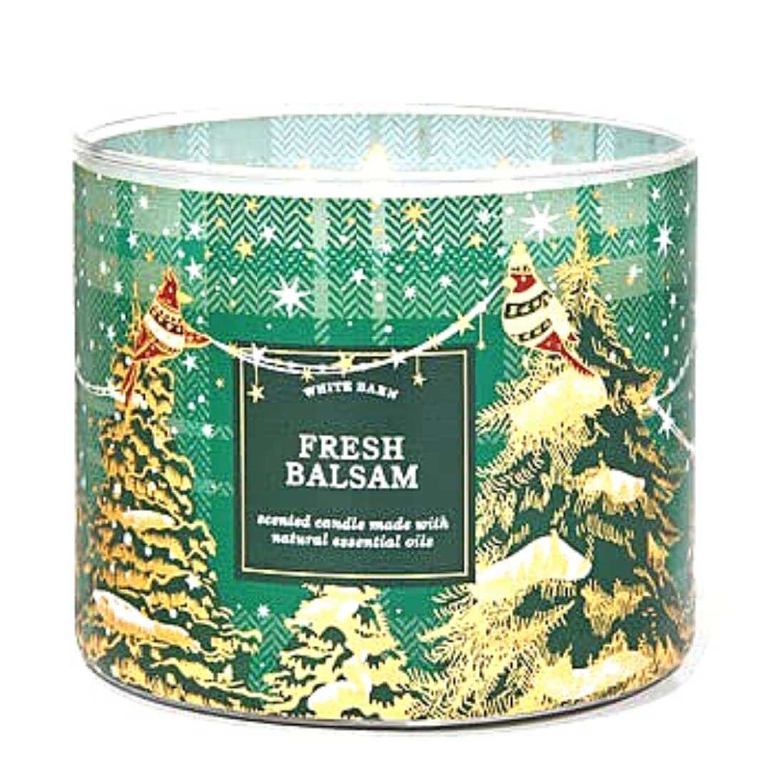 Bath & Body Works White Barn 3-Wick Fresh Balsam candle for a warm, inviting living room scent