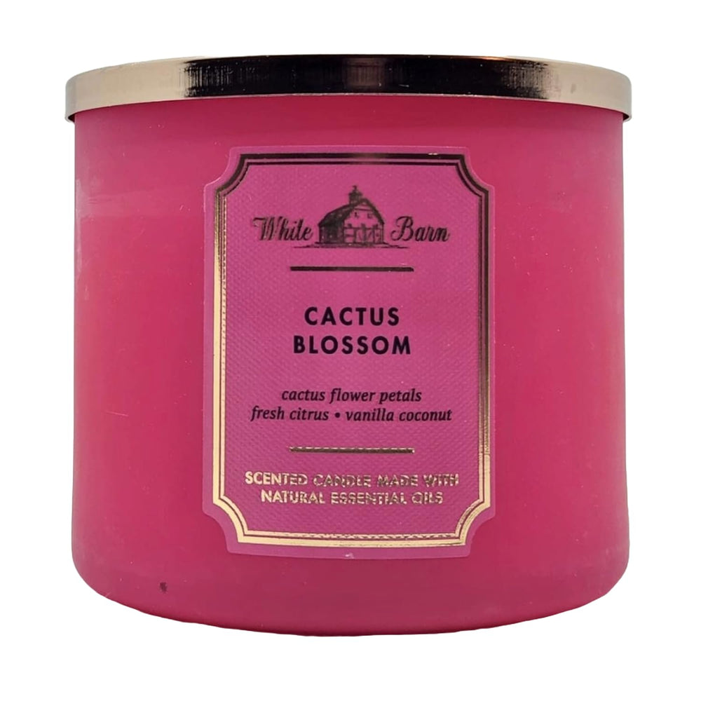 Label closeup showing Cactus Blossom fragrance and decorative lid