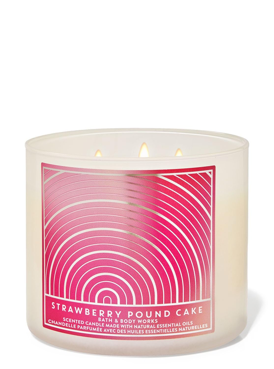 Bath & Body Works White Barn 3-Wick Candle pour enhances cozy home ambiance with Strawberry Pound Cake scent