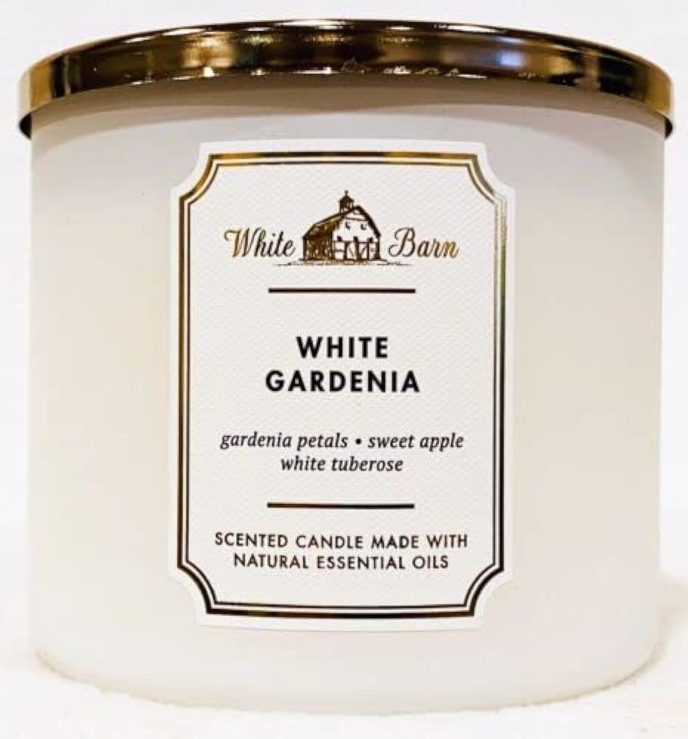 Bath & Body Works White Barn 3-Wick Candle with White Gardenia aroma for a fresh mood.
