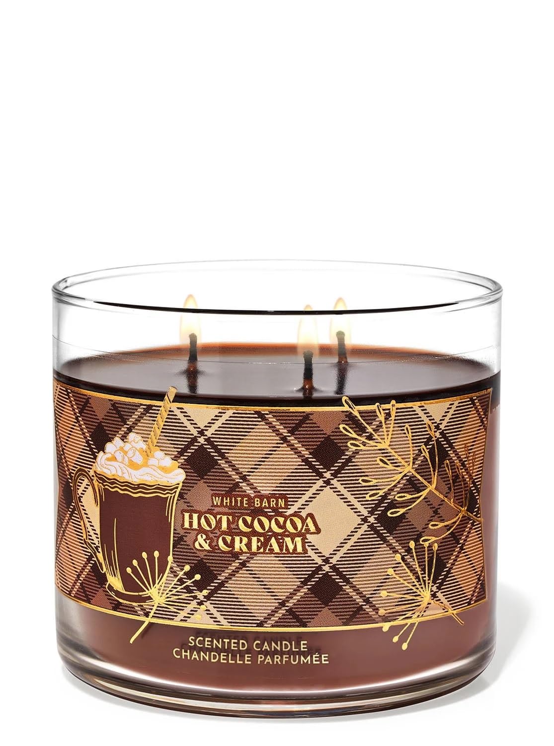 Bath & Body Works White Barn Hot Cocoa and Cream 3-Wick Candle in a jar for cozy evenings