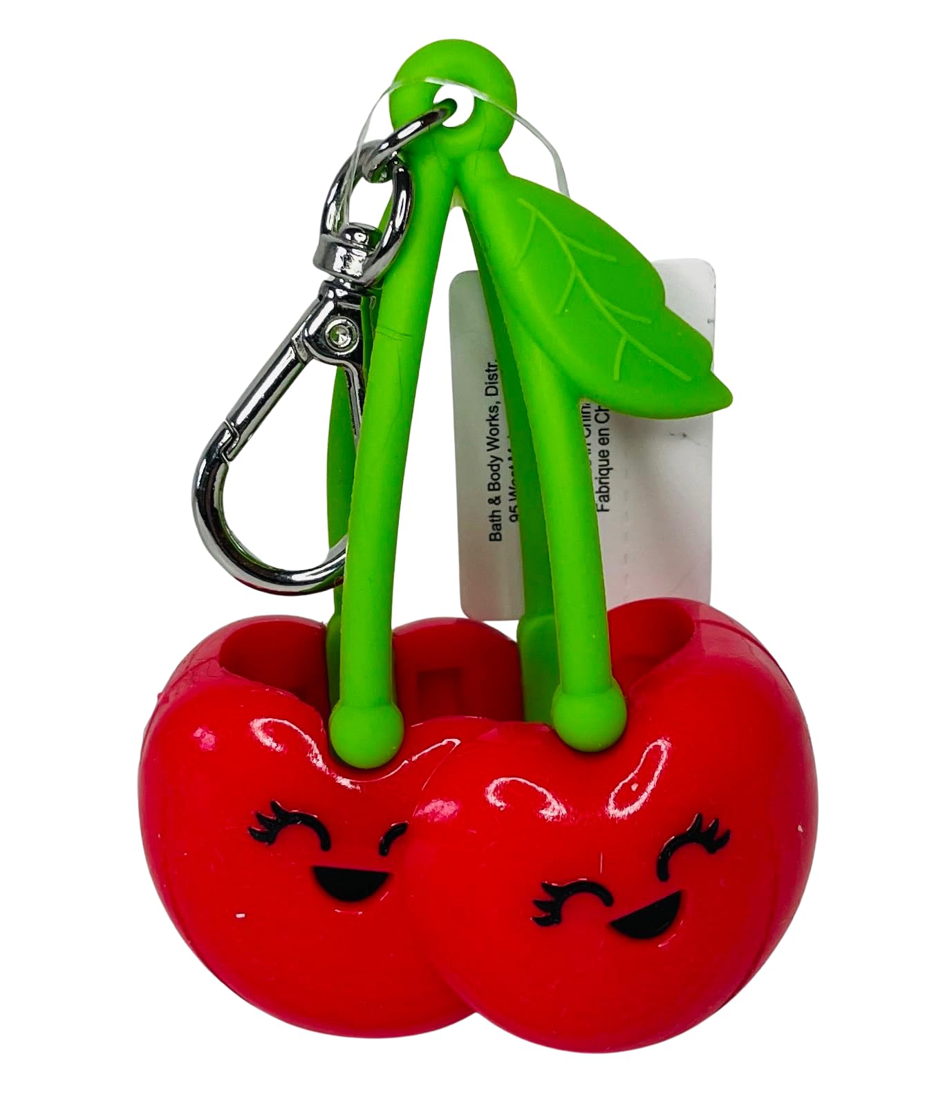 Bath & Body Works red hanging cherries PocketBac holder front view for easy sanitizer access