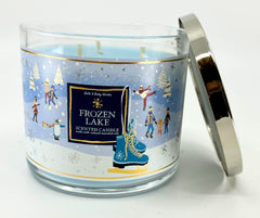 Bath & Body Works White Barn candle Frozen Lake close-up showing the three wicks