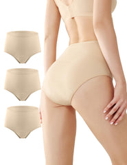 Battewa leak-proof underwear for women shown from the front in beige, high-waist comfort.