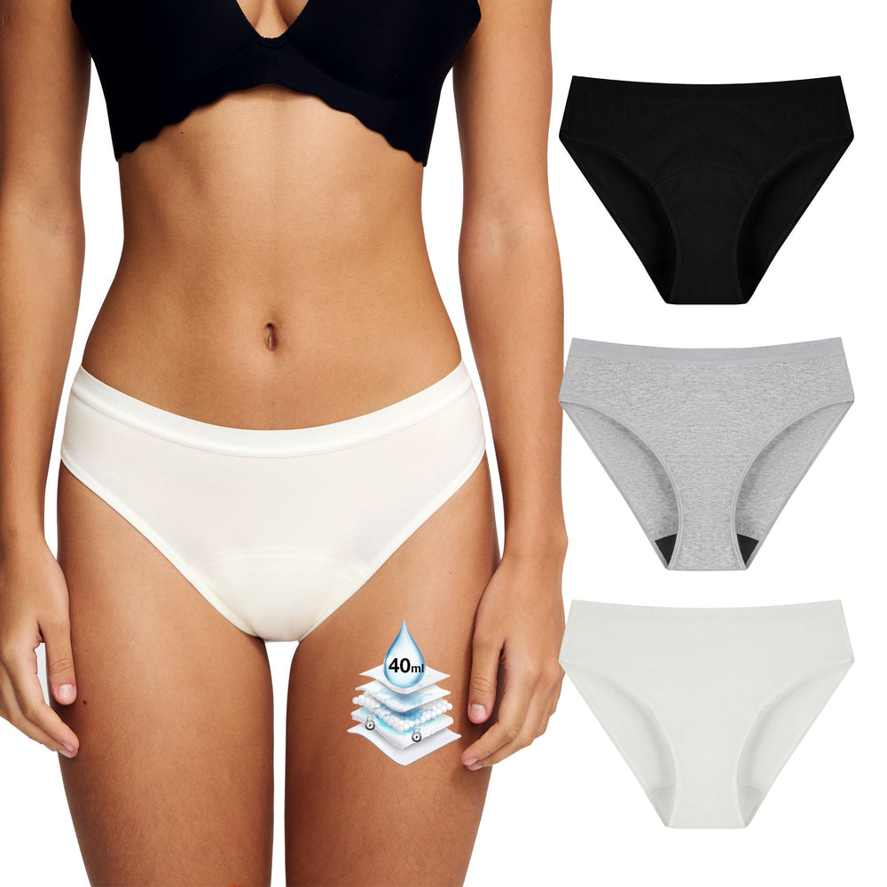 Battewa leak-proof underwear in three colors for everyday protection and comfort.