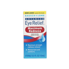 Bausch + Lomb Advanced Redness Relief Drops bottle with dropper offers temporary relief for irritated eyes