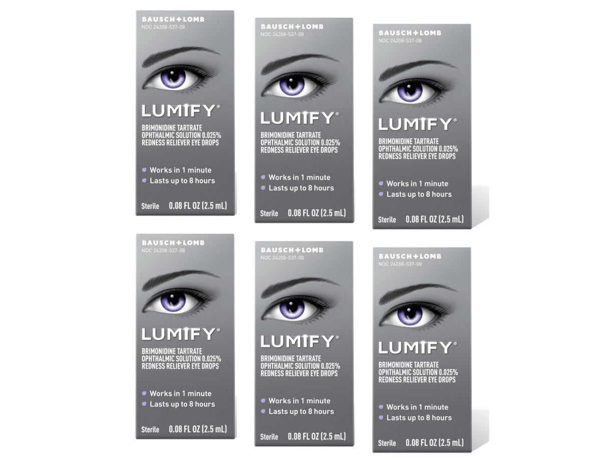 Bausch and Lomb LUMIFY bottle close-up showing clear labeling for redness relief