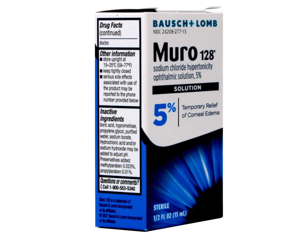 Bausch + Lomb Muro 128 ophthalmic solution 15 ml for edema relief.