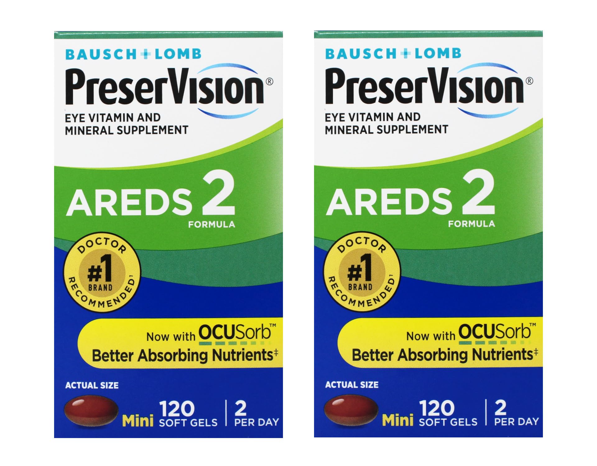 Bausch + Lomb PreserVision AREDS 2 pack of 2 bottle closeup for daily use