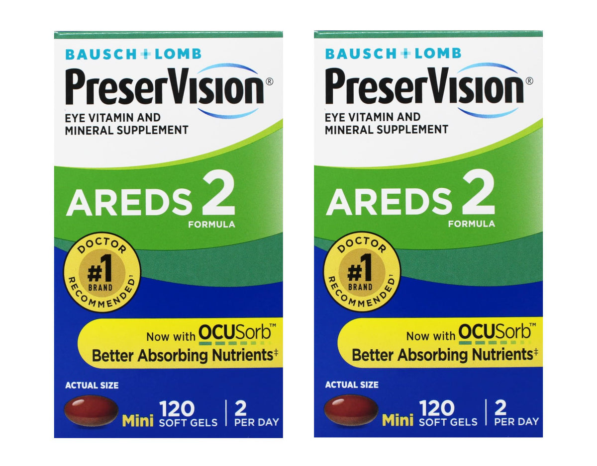 Bausch + Lomb PreserVision AREDS 2 pack of 2 bottle closeup for daily use