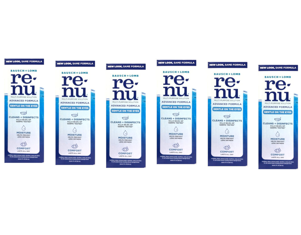 Bausch + Lomb Renu Advanced bottle cap close-up showing travel-ready packaging.