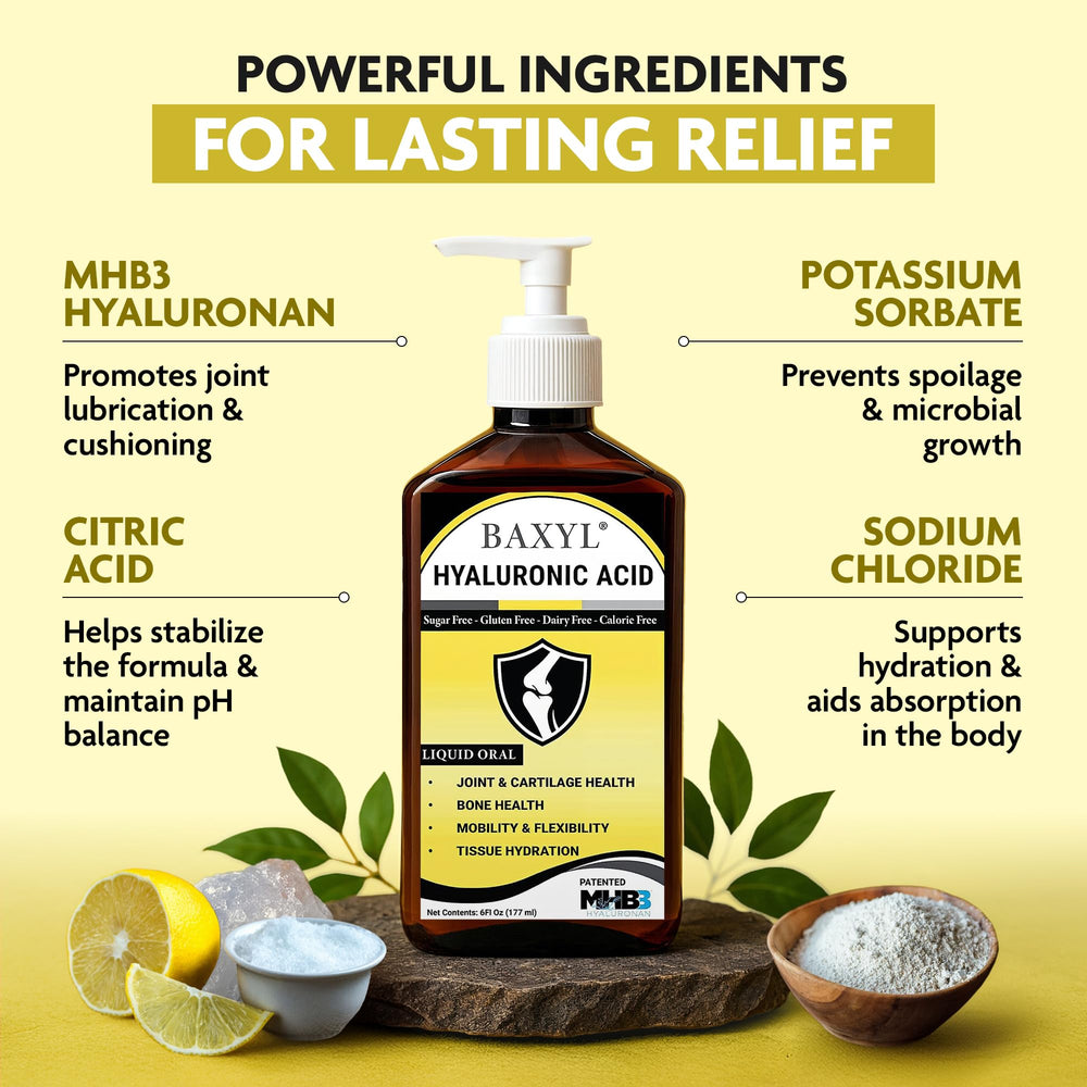 Close-up of BAXYL bottle highlighting the fast-absorption liquid formula.