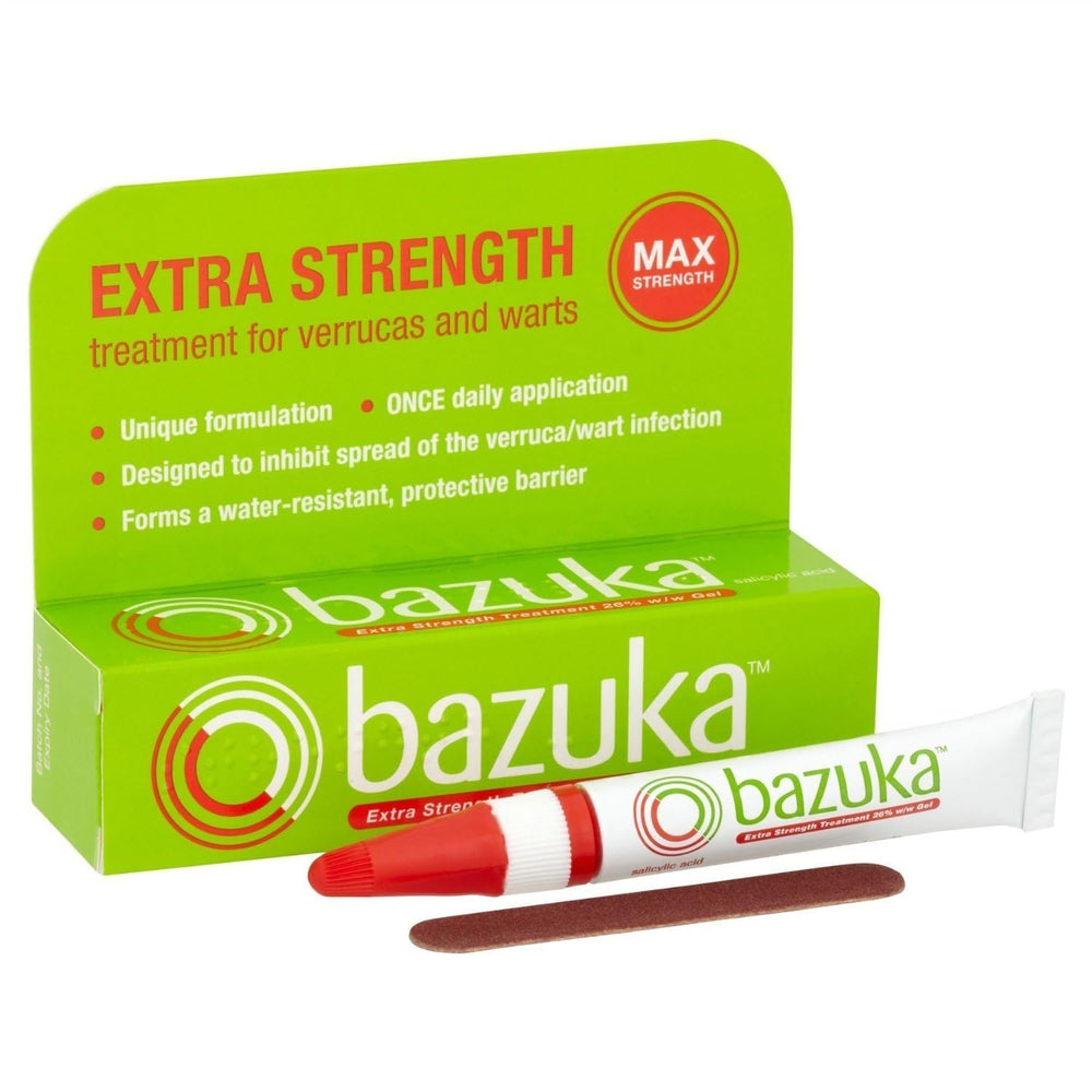 Bazuka Extra Strength 6G: envase del gel y uso práctico para tratamiento puntual
