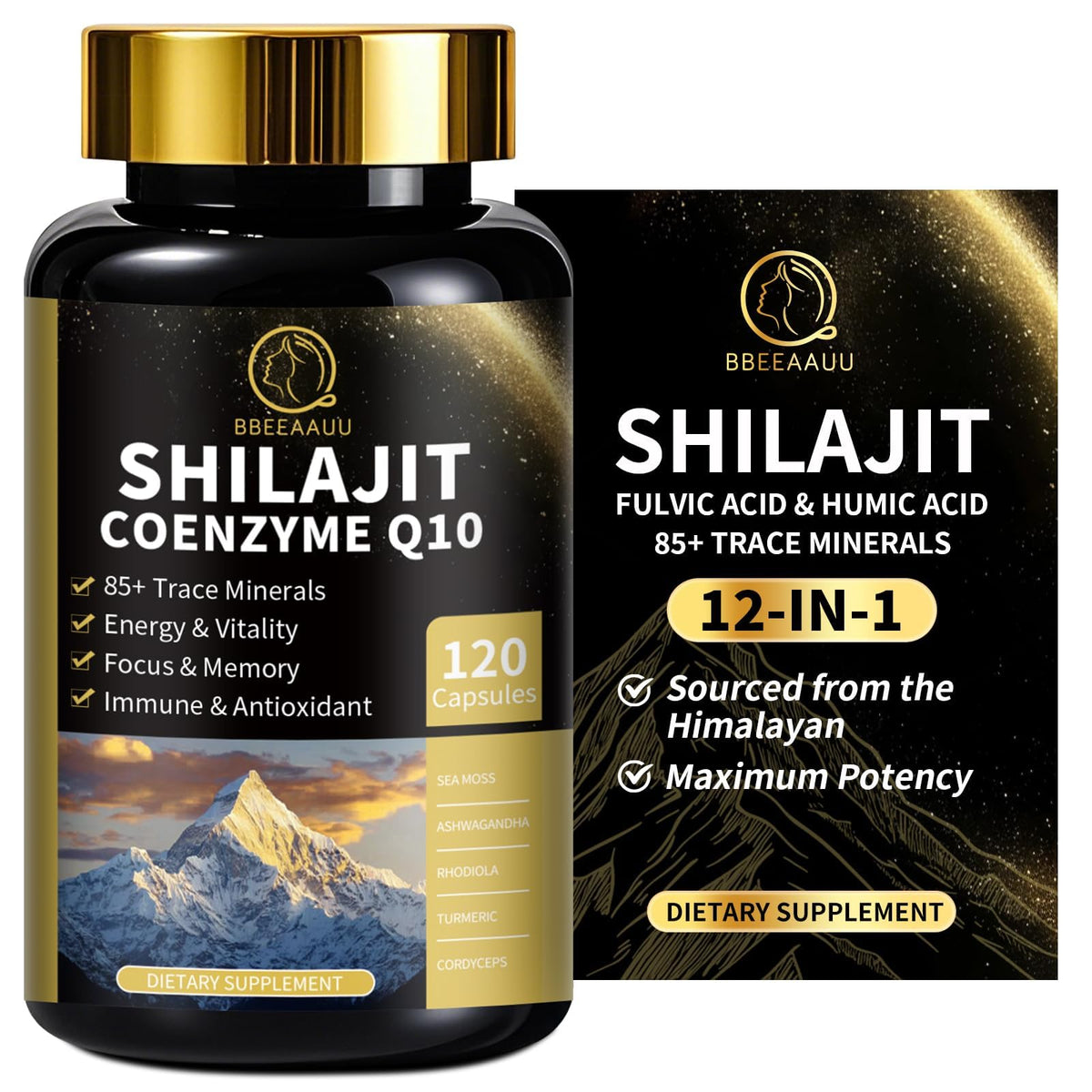 BBEEAAUU Shilajit for Men bottle shows energy-boosting supplement