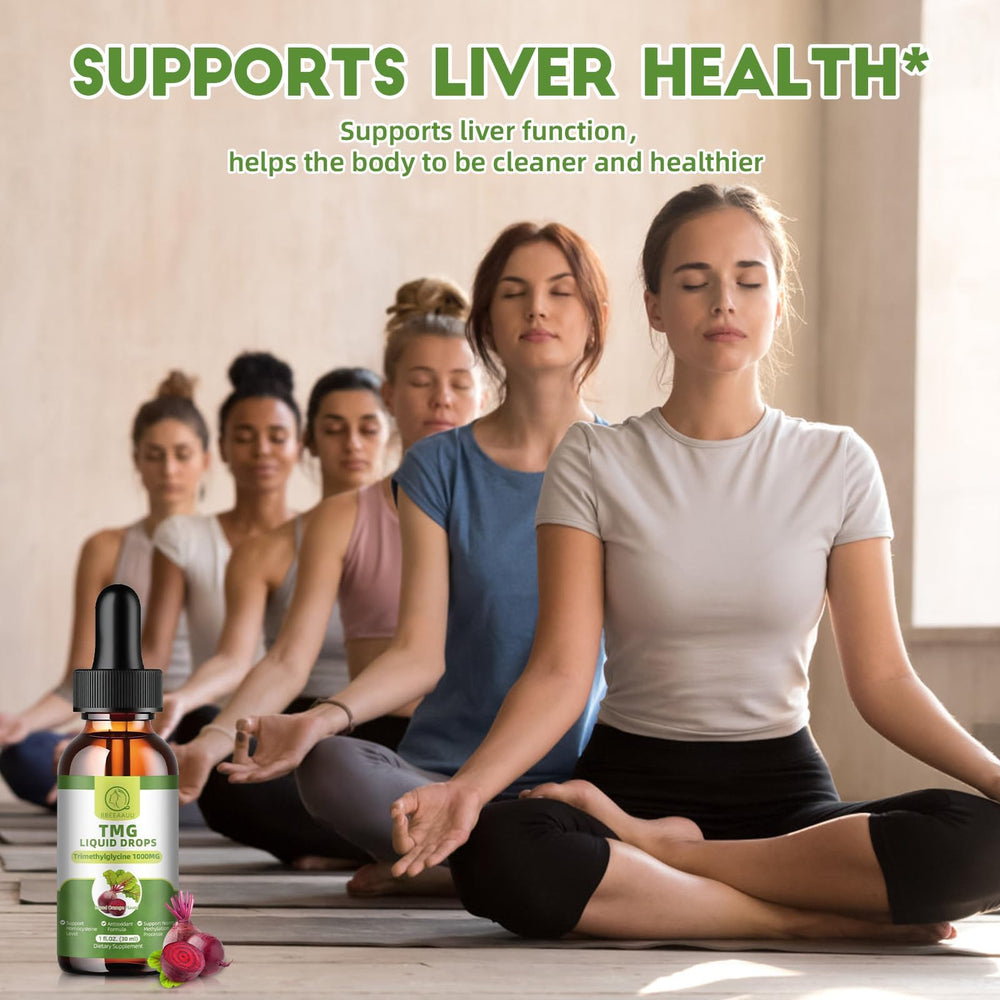 BBEEAAUU TMG liquid drops amber bottle conveys premium, non-GMO support.