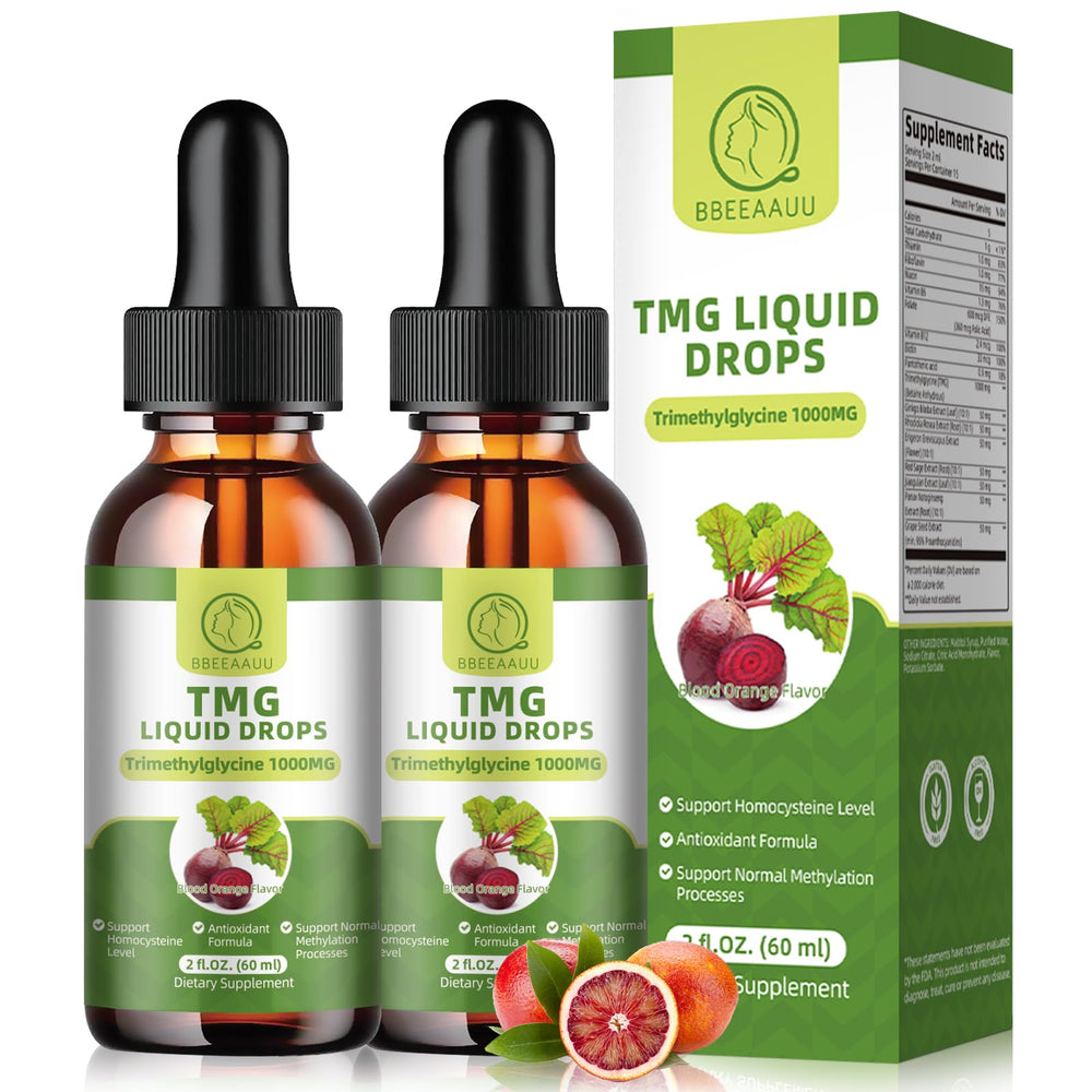 BBEEAAUU TMG liquid drops bottle highlights high-absorption formulation for daily wellness