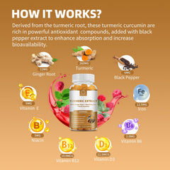 BBEEAAUU turmeric curcumin bottle back panel lists vitamins and wellness benefits.