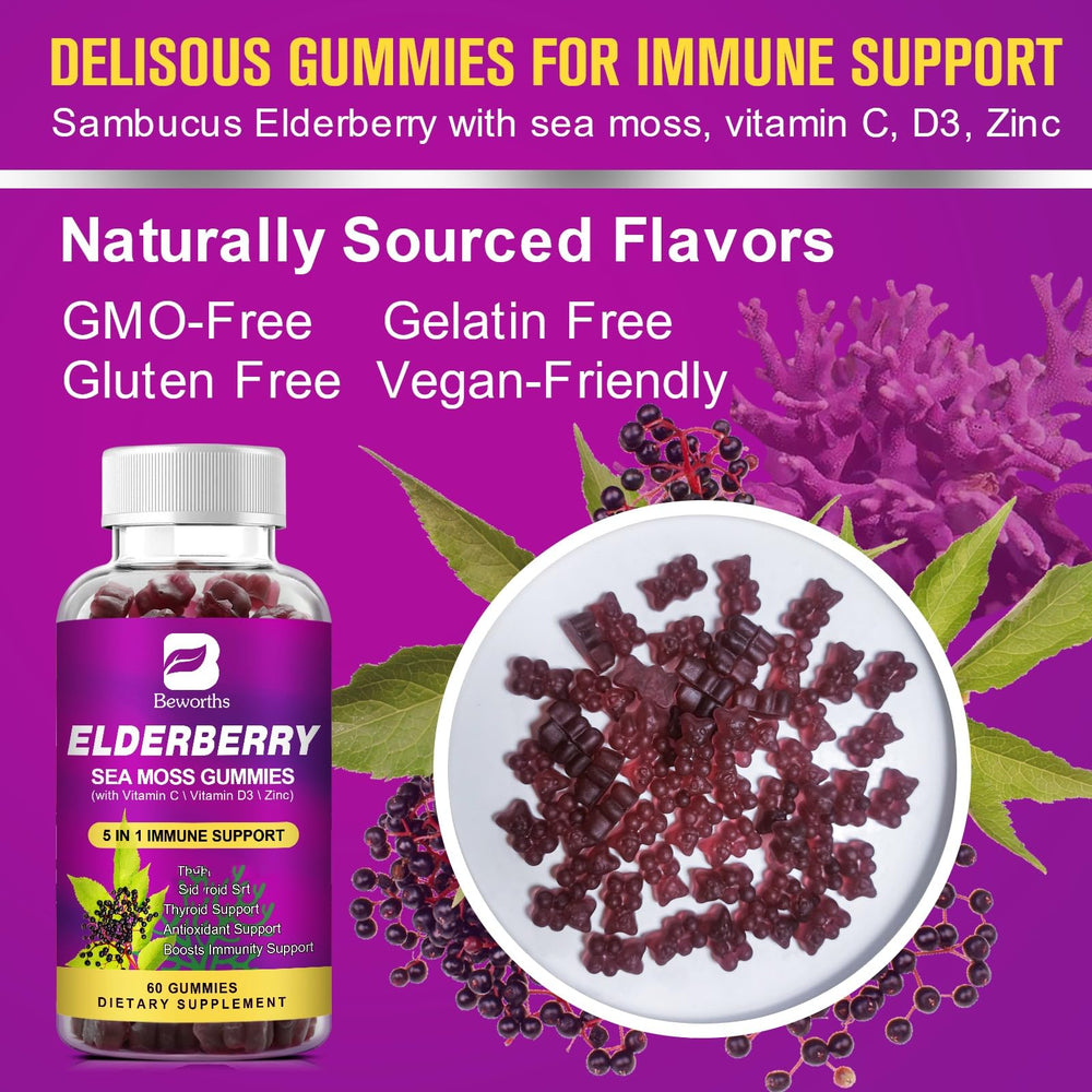 BBeworths Elderberry Gummies chew close-up for a tasty daily immunity boost.