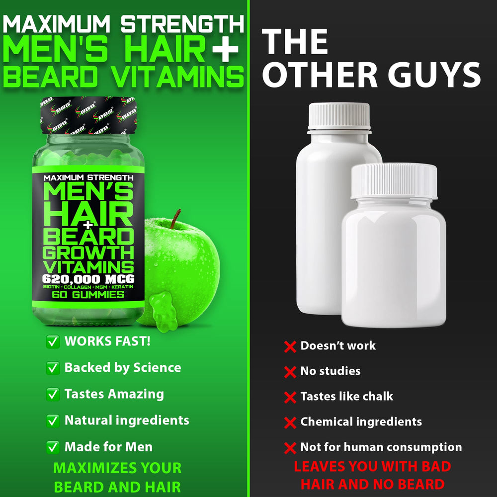 BBS Best Beard Stuff bottle label highlights DHT-free formula