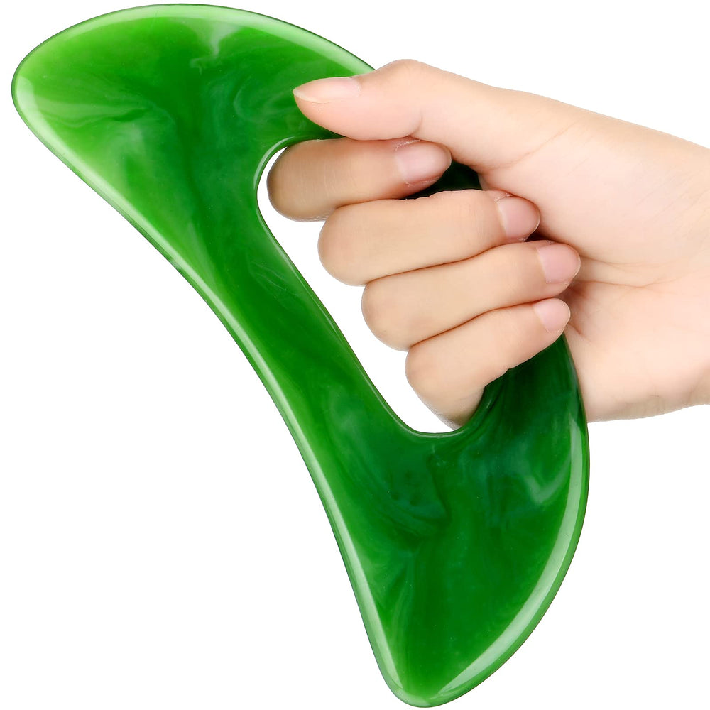 BBTO gua sha tool with handle, front view, smooth resin surface for full-body massage