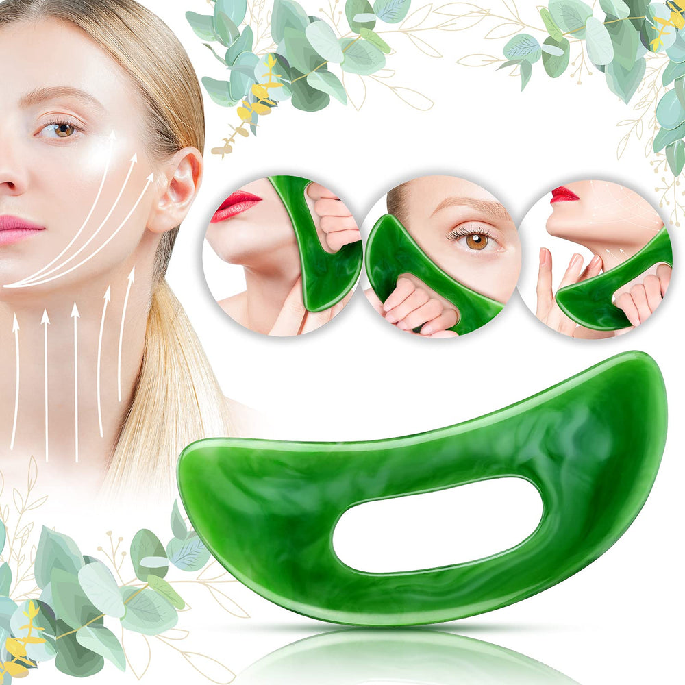 BBTO gua sha tool with handle, packaging image showing green resin tool