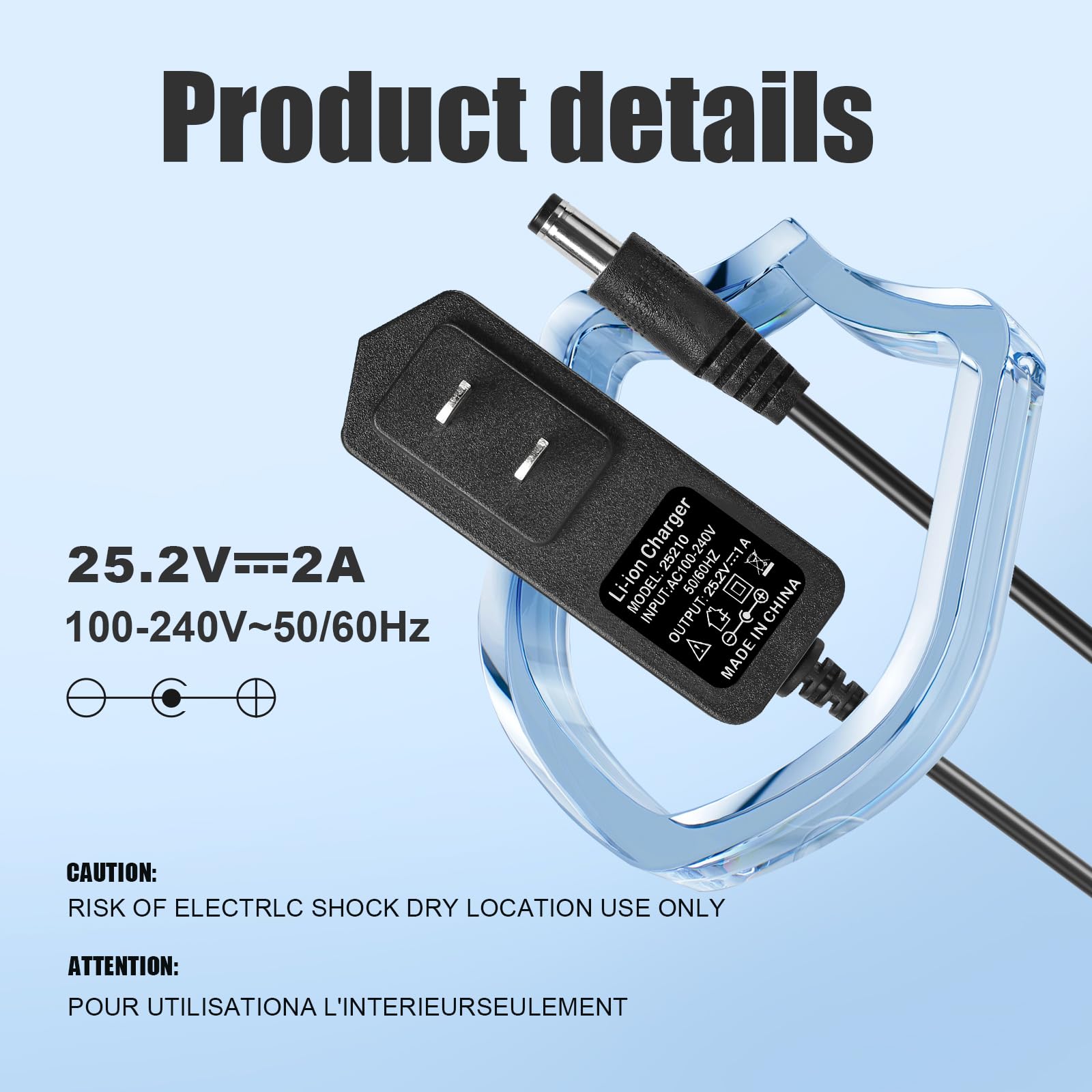 Bccxzm massage gun charger label, clear specs for safe, compatible charging.