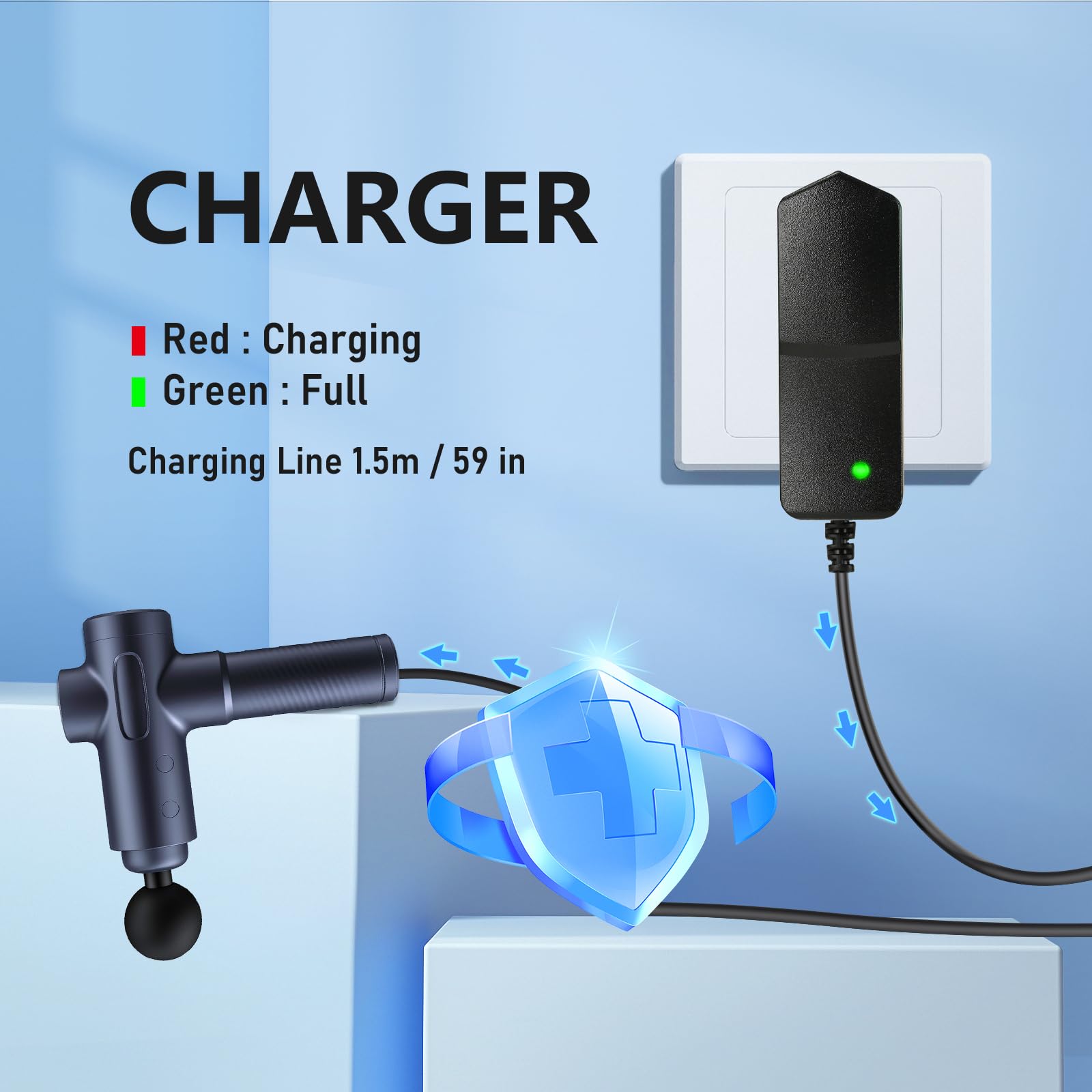 Bccxzm massage gun charger packaging image, ready for safe transport and display.