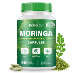 Bcuelov Moringa capsules bottle front view highlighting daily vitality and purity