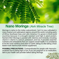 Bcuelov Moringa capsules close-up reveals 800 mg per capsule and leaf extract.