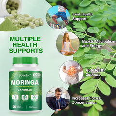 Bcuelov Moringa capsules in a glass of water for easy daily intake