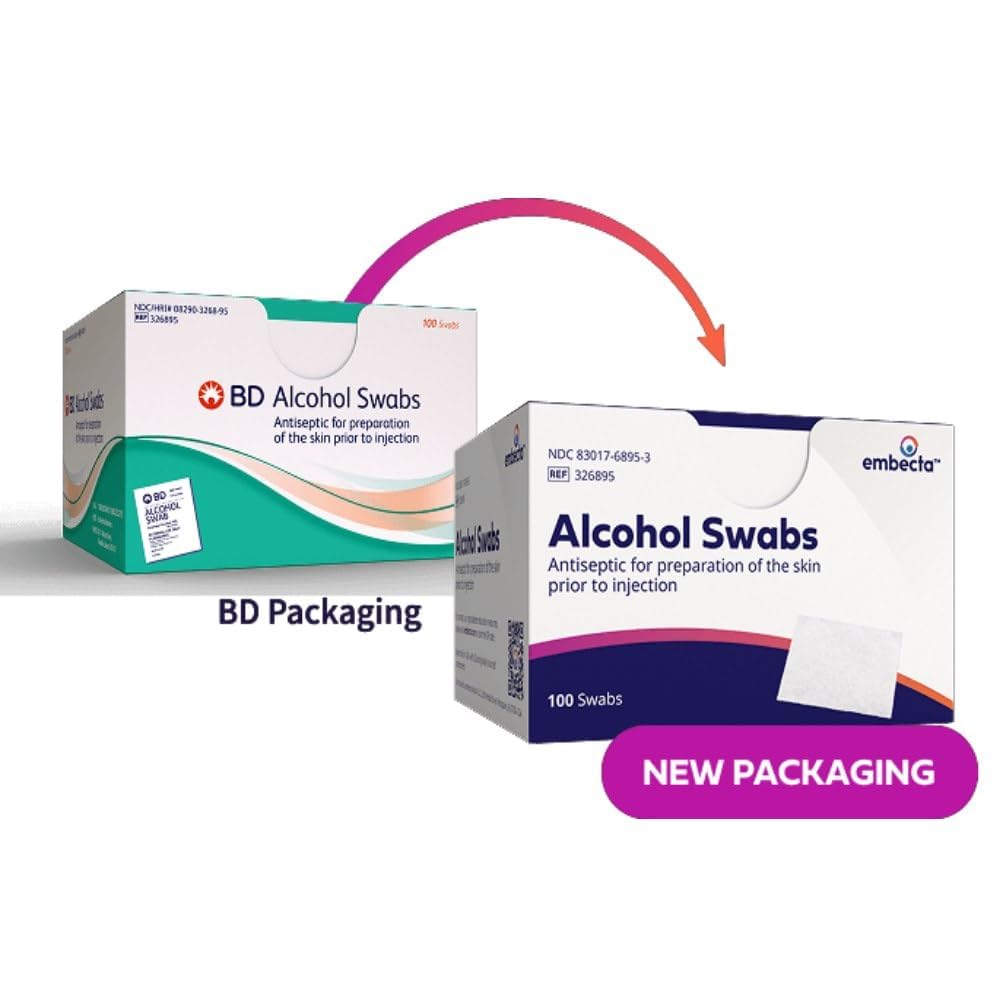 BD Alcohol Swabs pack of five shown for convenient, individually wrapped use