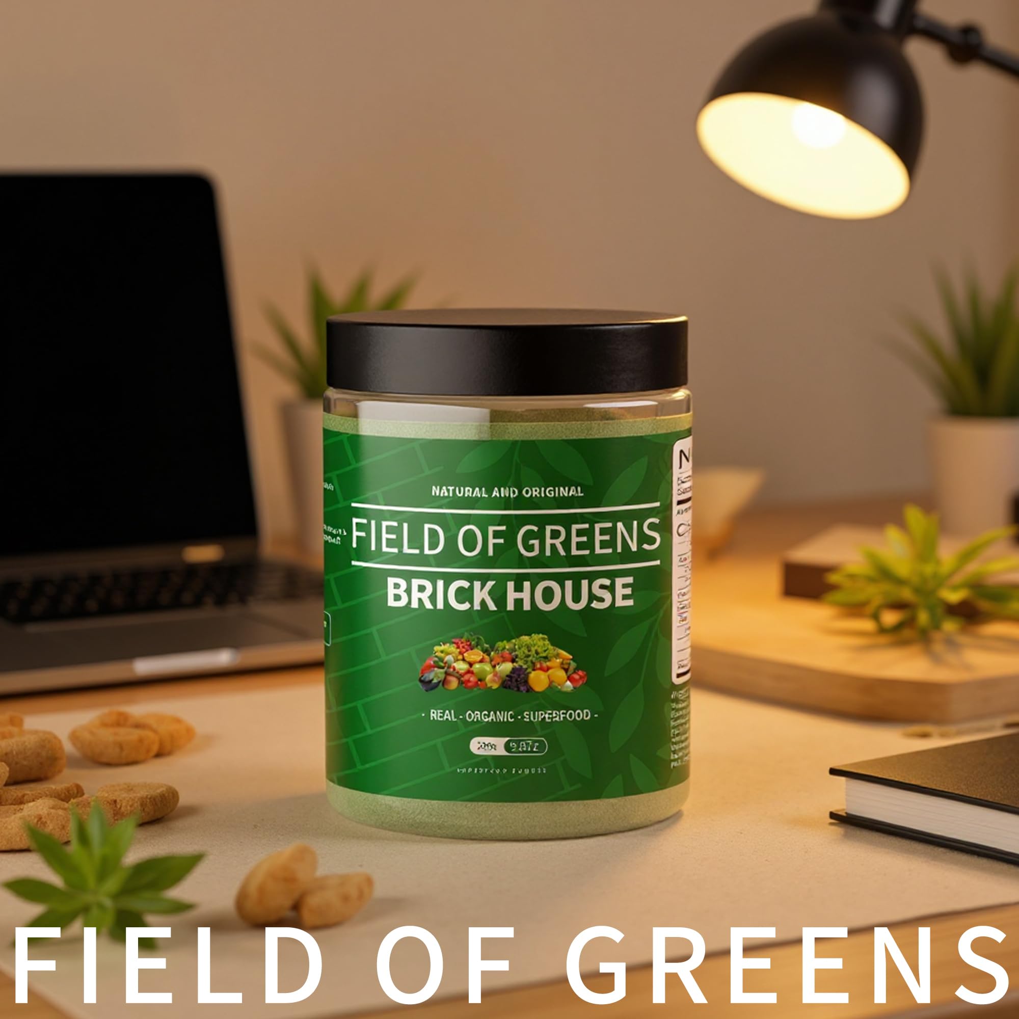 BDQBDQ Field of Greens box on counter with branding colors