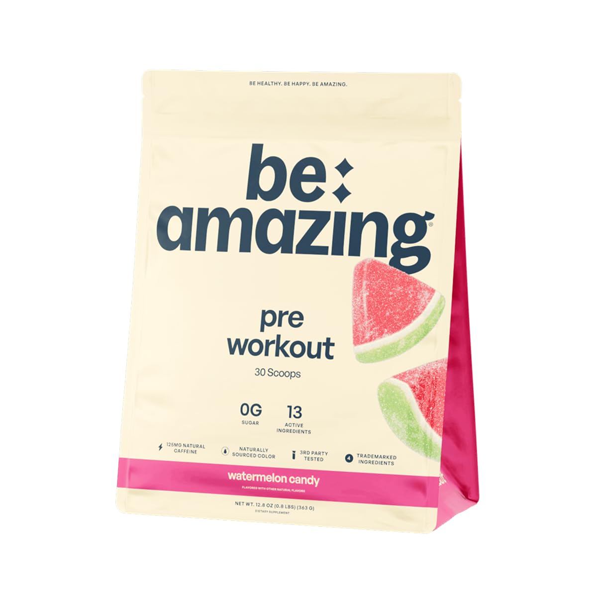 BE AMAZING pre-workout Watermelon Candy tub ready for a tasty energy boost