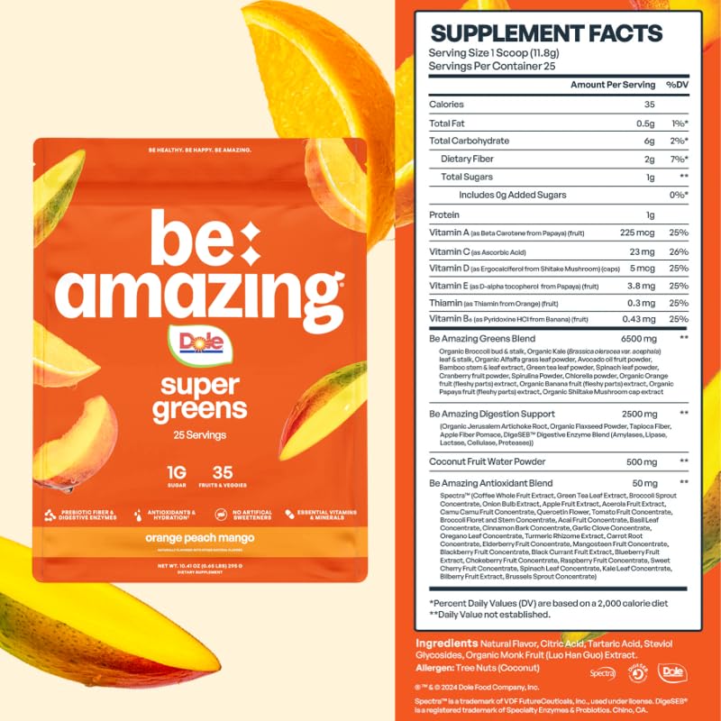 BE AMAZING Super Greens powder being poured into a glass for easy mix.