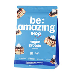 Be Amazing Vegan Protein Powder bottle with IHOP Double Blueberry Pancakes flavor for convenient daily fuel