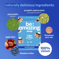 Be Amazing Vegan Protein Powder IHOP-Double-Blueberry-Pancakes flavor close-up
