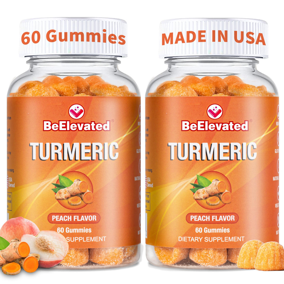BeElevated Curcumin Turmeric Gummies bottle features extra-strength 8:1 extract for daily support
