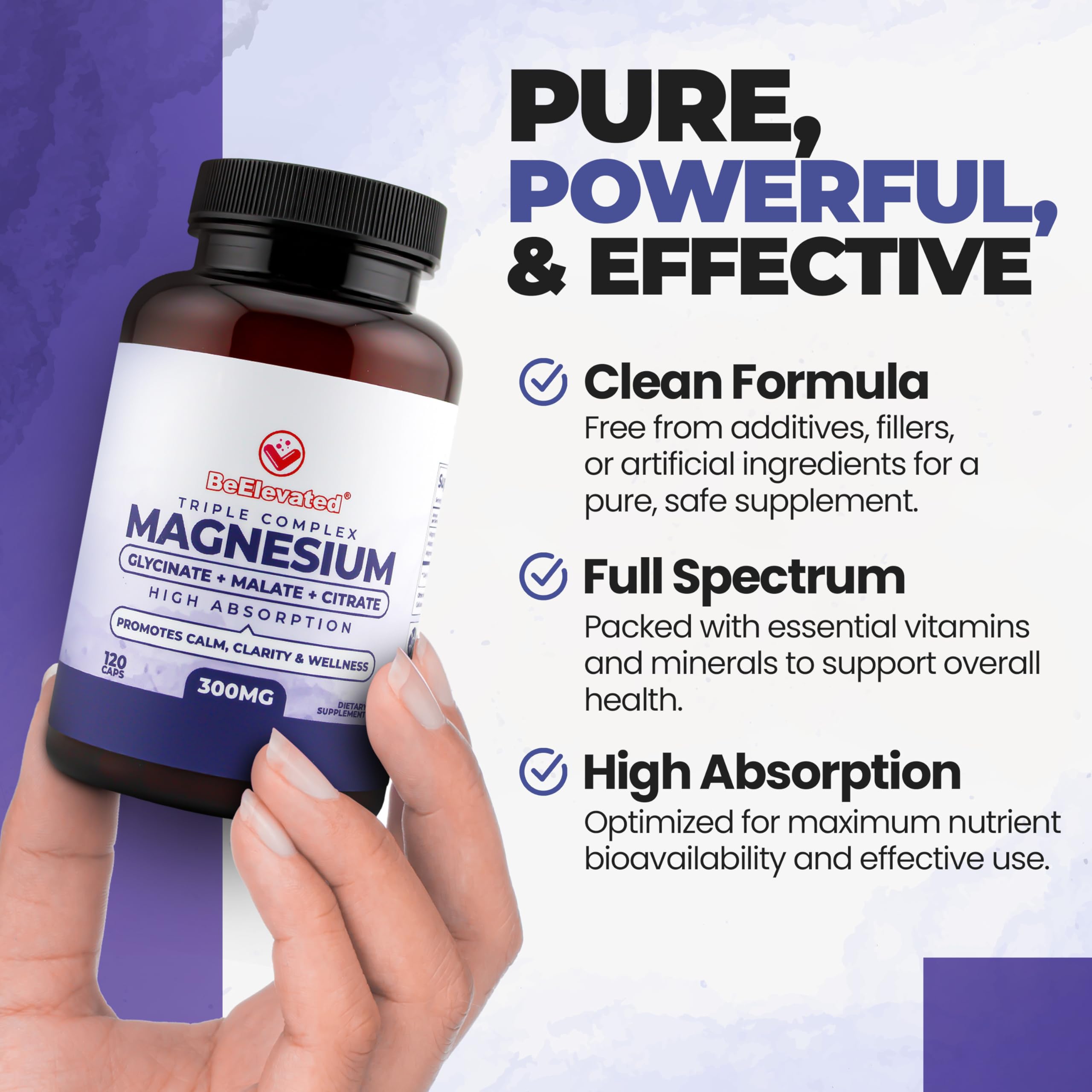 BeElevated Triple Magnesium dosage info emphasizes fast-acting, bioavailable forms