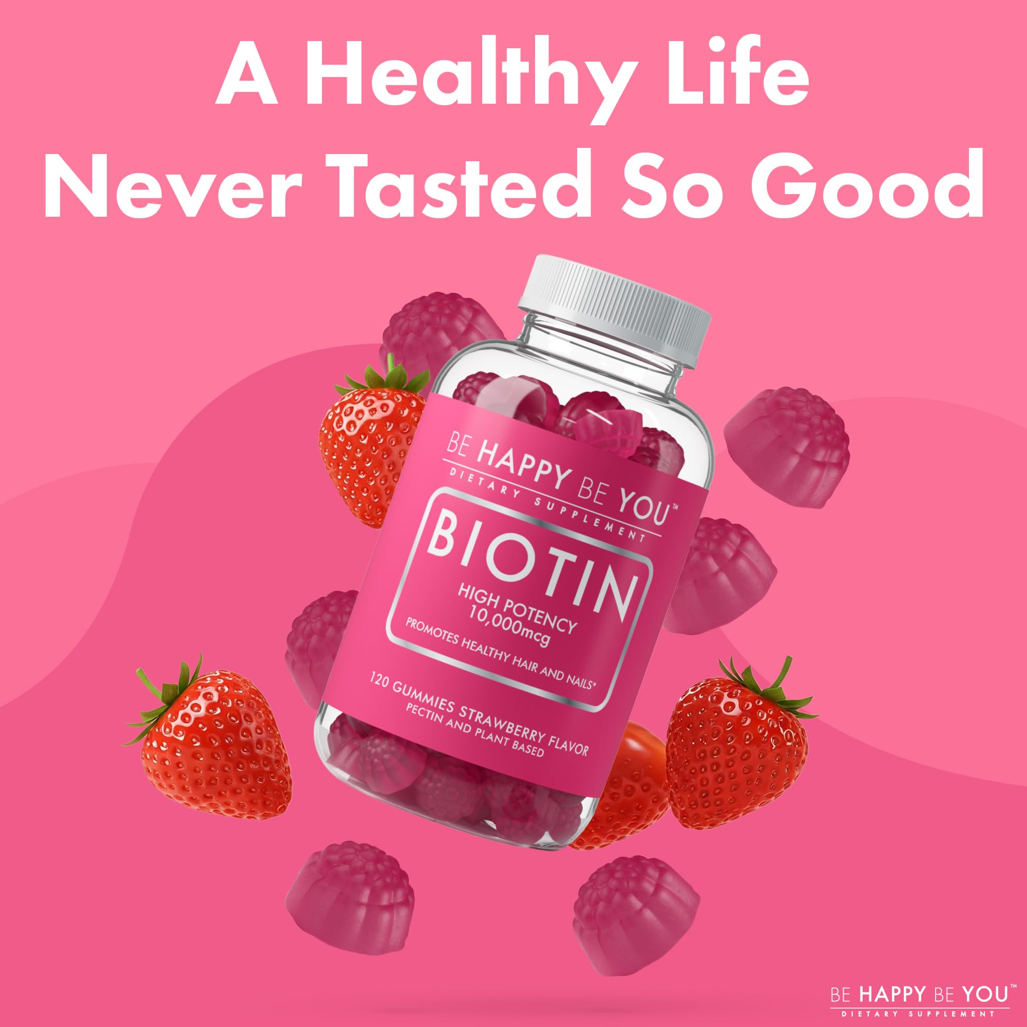 Be Happy Be You Biotin Gummies Made in USA seal indicating trusted manufacturing.