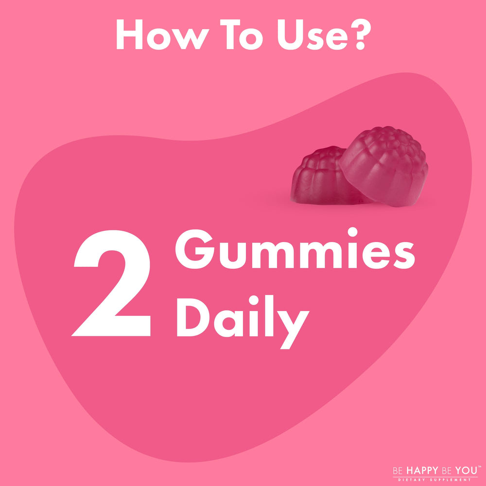 Be Happy Be You Biotin Gummies strawberry flavor appealing daily treat.