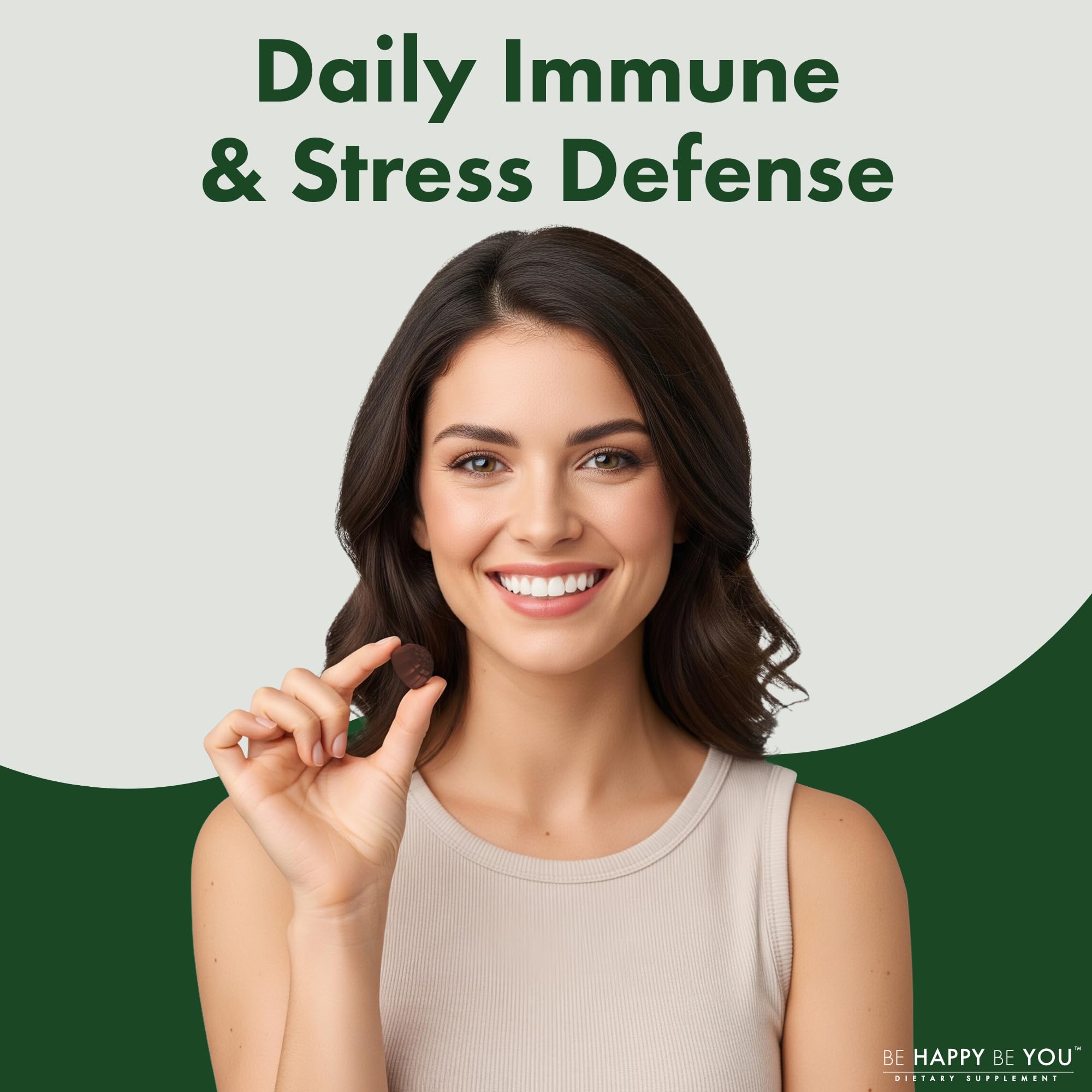 Be Happy Be You Lion's Mane gummy indicating cognitive focus and clarity.