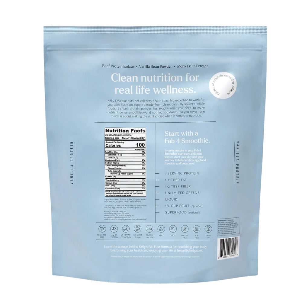 Be Well by Kelly Vanilla Grass-Fed Beef Protein Powder post-workout shake with berries