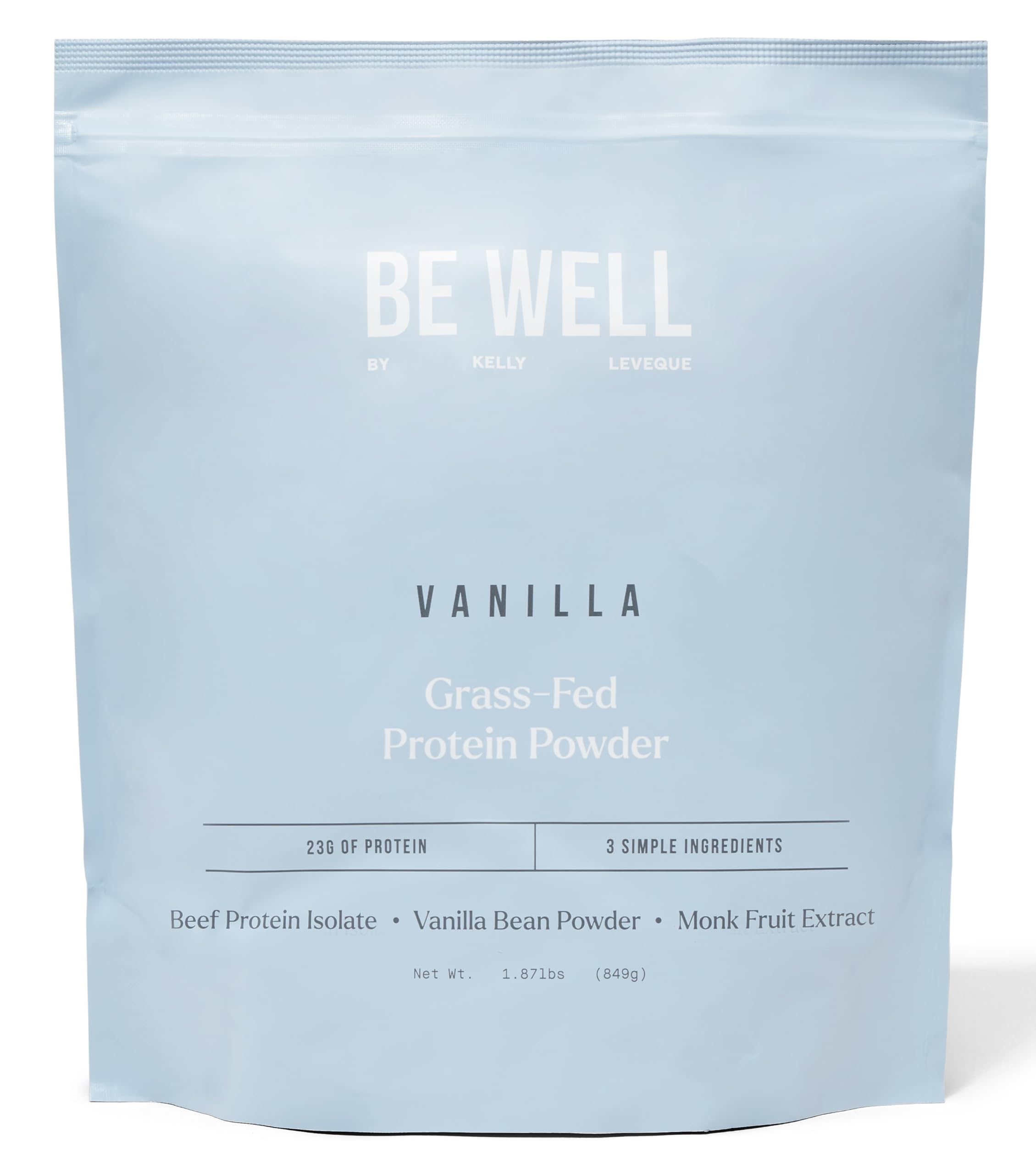 Be Well by Kelly Vanilla Grass-Fed Beef Protein Powder scoop in blender for a quick protein boost