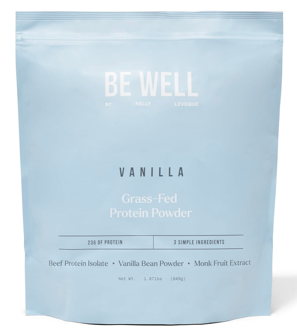 Be Well by Kelly Vanilla Grass-Fed Beef Protein Powder scoop in blender for a quick protein boost