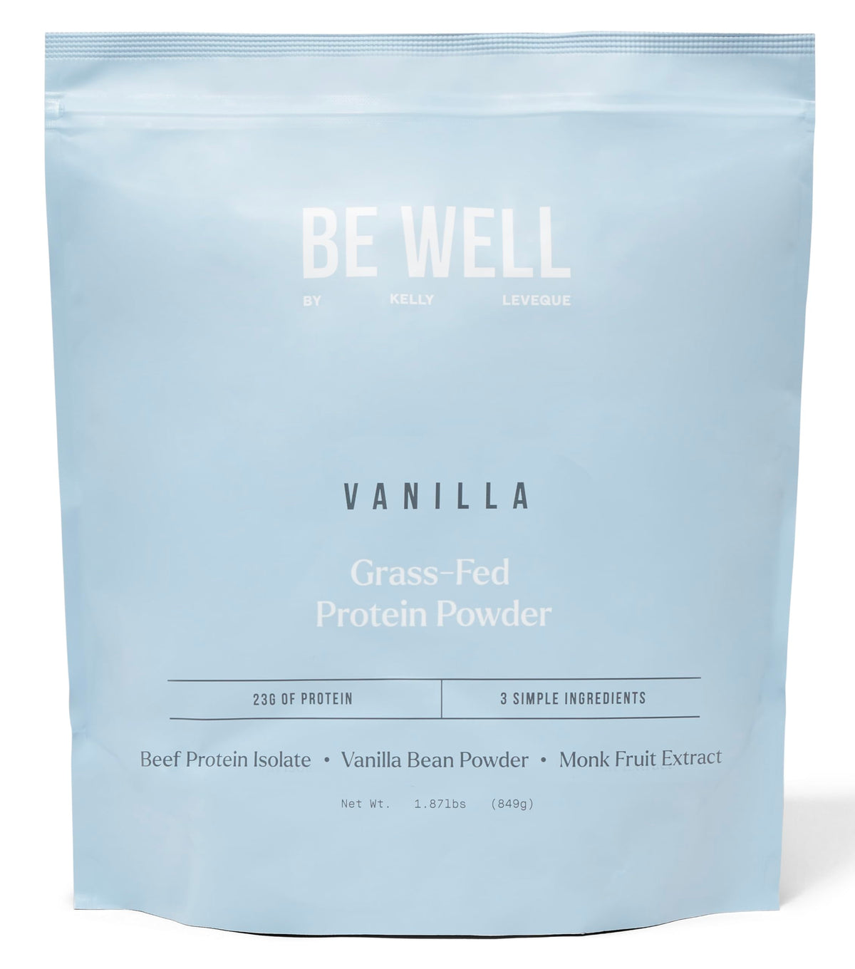 Be Well by Kelly Vanilla Grass-Fed Beef Protein Powder scoop in blender for a quick protein boost