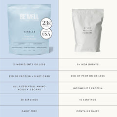Be Well by Kelly Vanilla Grass-Fed Beef Protein Powder vanilla powder closeup highlighting natural ingredients