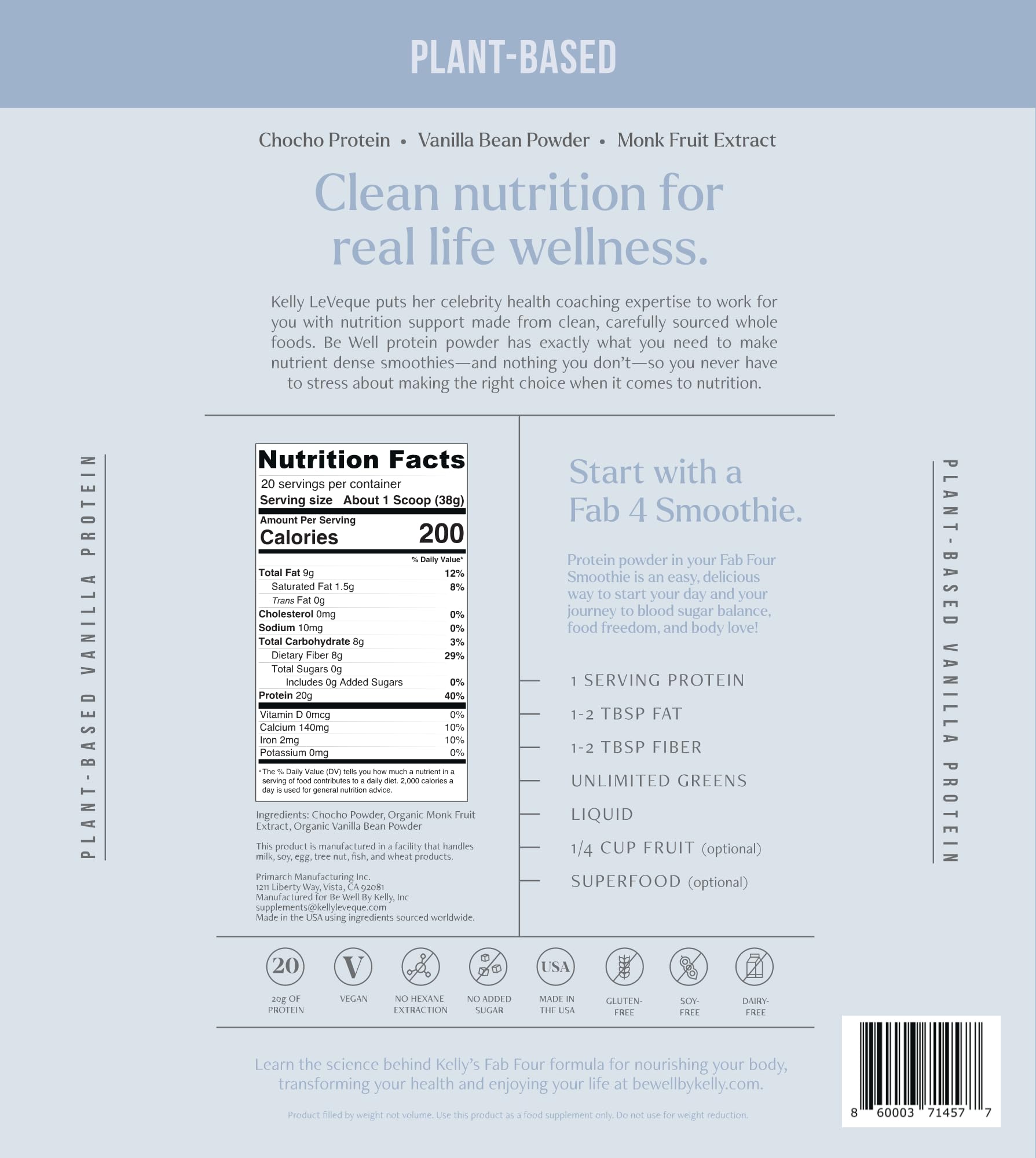Be Well by Kelly no fillers image emphasizing limited ingredients