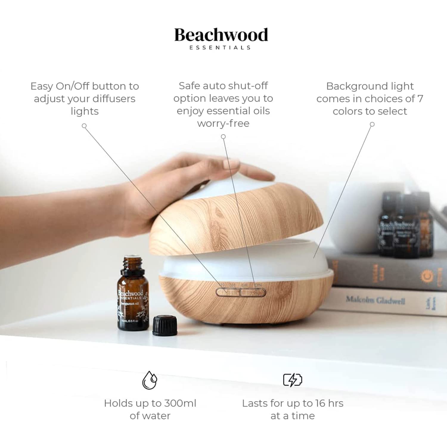 Beachwood Essentials diffuser in dark wood cherry for a warm, elegant look