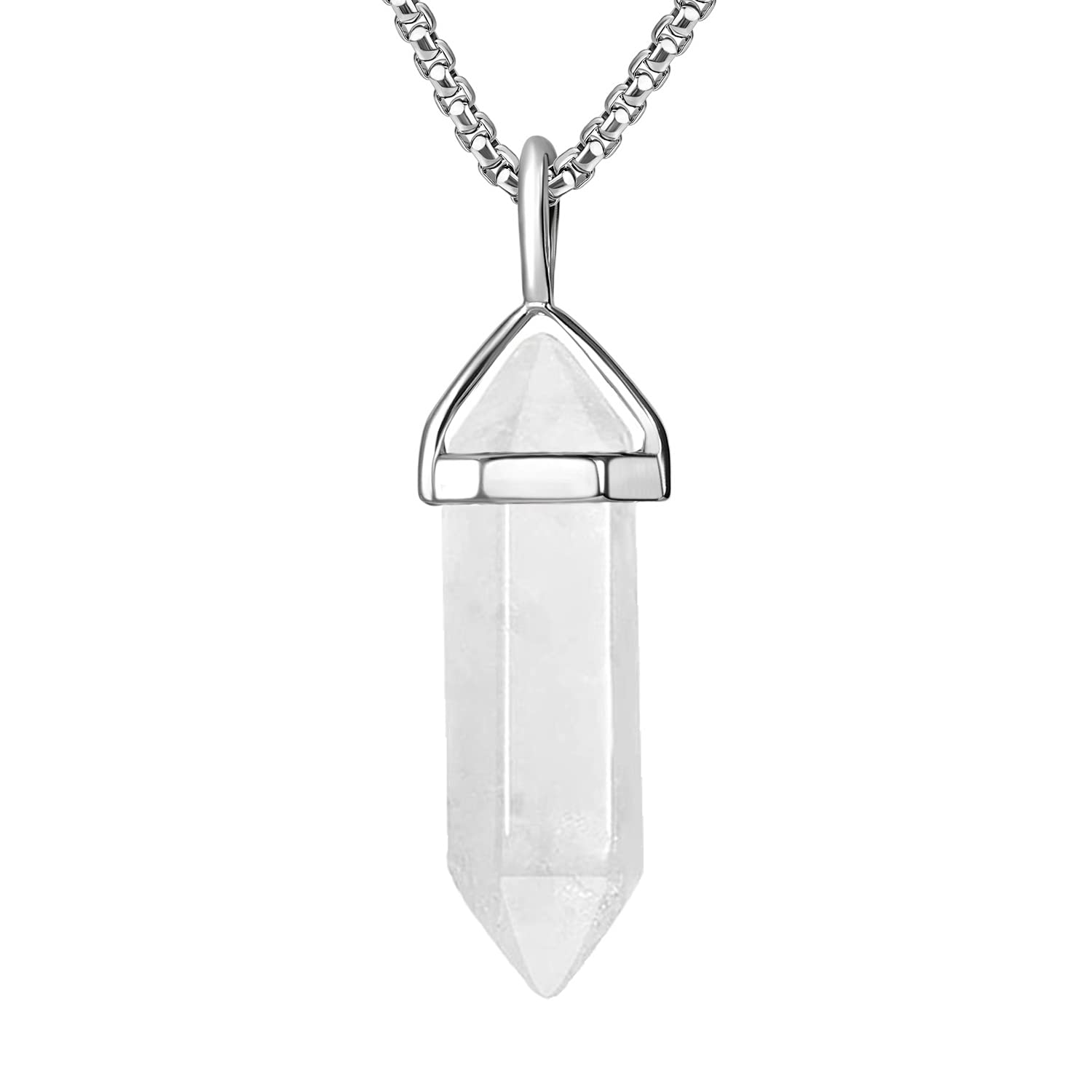 BEADNOVA natural clear quartz necklace with hexagonal pendant for balance and everyday wear.