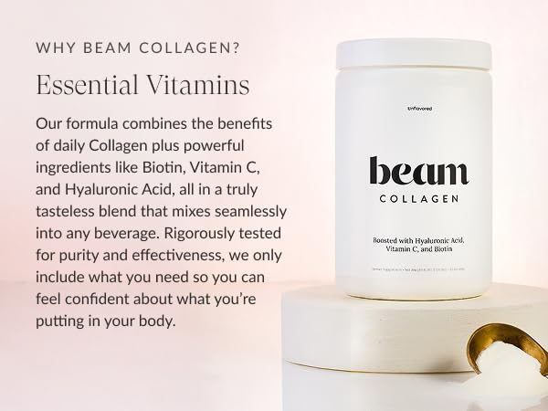 Beam Collagen Powder ingredients panel with grass-fed source.